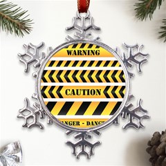 Caution Road Sign Warning Cross Danger Yellow Chevron Line Black Metal Large Snowflake Ornament by anzea