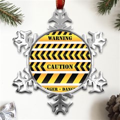 Caution Road Sign Warning Cross Danger Yellow Chevron Line Black Metal Small Snowflake Ornament by anzea