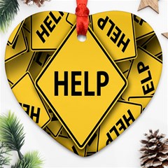 Caution Road Sign Help Cross Yellow Ornament (heart)