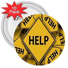 Caution Road Sign Help Cross Yellow 3  Buttons (10 Pack)  by anzea