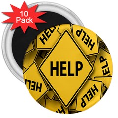 Caution Road Sign Help Cross Yellow 3  Magnets (10 Pack)  by anzea