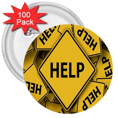 Caution Road Sign Help Cross Yellow 3  Buttons (100 Pack)  by anzea