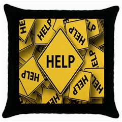 Caution Road Sign Help Cross Yellow Throw Pillow Case (black) by anzea