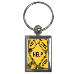 Caution Road Sign Help Cross Yellow Key Chain (rectangle) by anzea