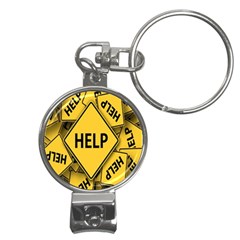 Caution Road Sign Help Cross Yellow Nail Clippers Key Chain by anzea