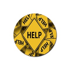 Caution Road Sign Help Cross Yellow Rubber Coaster (round) by anzea