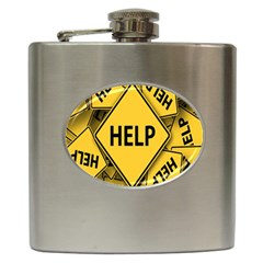 Caution Road Sign Help Cross Yellow Hip Flask (6 Oz) by anzea