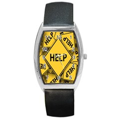 Caution Road Sign Help Cross Yellow Barrel Style Metal Watch by anzea