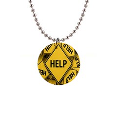 Caution Road Sign Help Cross Yellow 1  Button Necklace by anzea