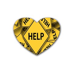 Caution Road Sign Help Cross Yellow Rubber Coaster (heart) by anzea