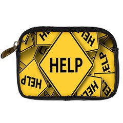 Caution Road Sign Help Cross Yellow Digital Camera Leather Case by anzea