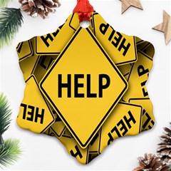 Caution Road Sign Help Cross Yellow Ornament (snowflake)