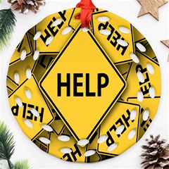 Caution Road Sign Help Cross Yellow Round Filigree Ornament (two Sides)