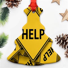 Caution Road Sign Help Cross Yellow Christmas Tree Ornament (two Sides)