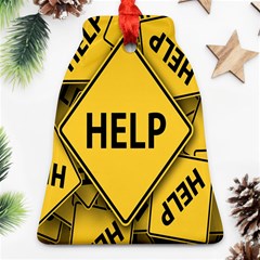 Caution Road Sign Help Cross Yellow Bell Ornament (two Sides)