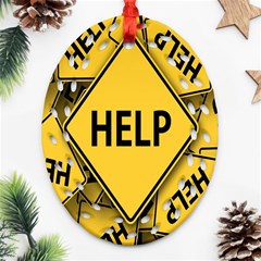 Caution Road Sign Help Cross Yellow Ornament (oval Filigree)