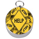 Caution Road Sign Help Cross Yellow Silver Compasses Front