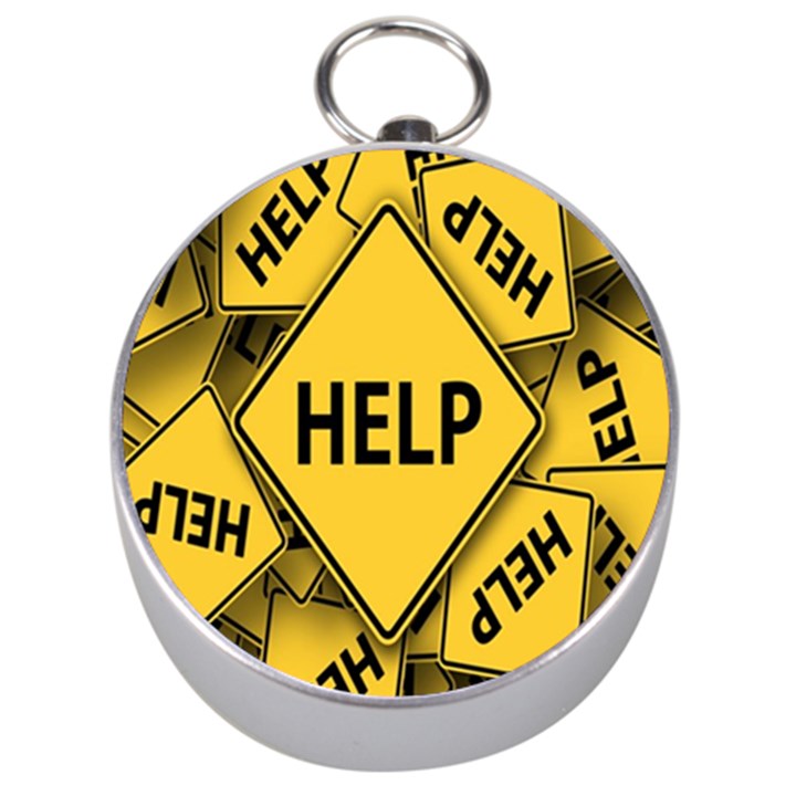 Caution Road Sign Help Cross Yellow Silver Compasses