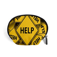 Caution Road Sign Help Cross Yellow Accessory Pouch (small) by anzea