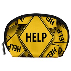 Caution Road Sign Help Cross Yellow Accessory Pouch (large) by anzea