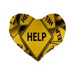 Caution Road Sign Help Cross Yellow Standard 16  Premium Flano Heart Shape Cushions Front