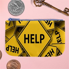 Caution Road Sign Help Cross Yellow Large Coin Purse by anzea