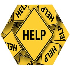 Caution Road Sign Help Cross Yellow Wooden Puzzle Hexagon by anzea