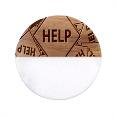 Caution Road Sign Help Cross Yellow Classic Marble Wood Coaster (round) 