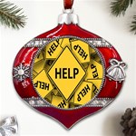 Caution Road Sign Help Cross Yellow Metal Snowflake And Bell Red Ornament Front