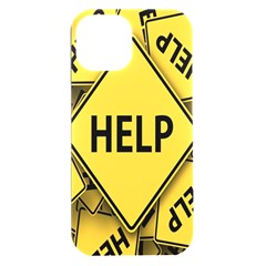 Caution Road Sign Help Cross Yellow Iphone 15 Plus Black Uv Print Pc Hardshell Case by anzea