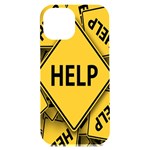 Caution Road Sign Help Cross Yellow iPhone 15 Plus Black UV Print PC Hardshell Case Front