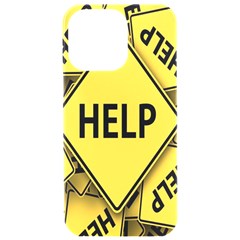 Caution Road Sign Help Cross Yellow Iphone 15 Pro Max Black Uv Print Pc Hardshell Case by anzea