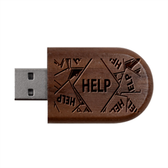 Caution Road Sign Help Cross Yellow Wood Oval Usb Flash Drive by anzea