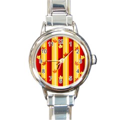 Autumn Fall Leaves Vertical Round Italian Charm Watch by anzea