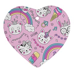 Beautiful Cute Animals Pattern Pink Ornament (heart)