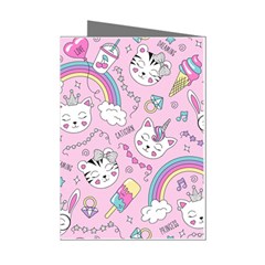 Beautiful Cute Animals Pattern Pink Mini Greeting Cards (pkg Of 8)