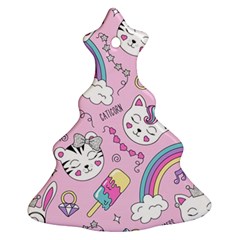 Beautiful Cute Animals Pattern Pink Christmas Tree Ornament (two Sides)