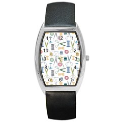 Pattern Seamless Texture Sewing Barrel Style Metal Watch