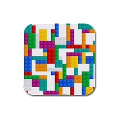 Colorful Bricks, Bricks, Colorful, Colors, Games, Lego, Rainbow Rubber Square Coaster (4 Pack) by kyorashop23