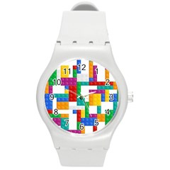 Colorful Bricks, Bricks, Colorful, Colors, Games, Lego, Rainbow Round Plastic Sport Watch (m)