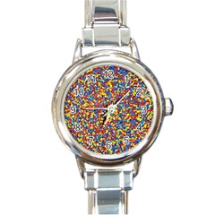 Colorful Lego Texture Lego Bricks Round Italian Charm Watch by kyorashop23