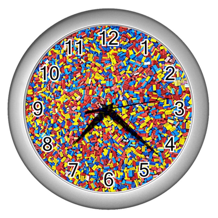 Colorful Lego Texture Lego Bricks Wall Clock (Silver)