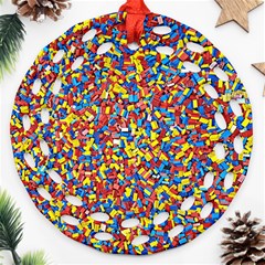 Colorful Lego Texture Lego Bricks Ornament (round Filigree)