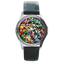 Falling Lego Bricks, Desenho Round Metal Watch by kyorashop23