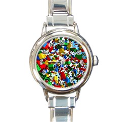 Falling Lego Bricks, Desenho Round Italian Charm Watch by kyorashop23