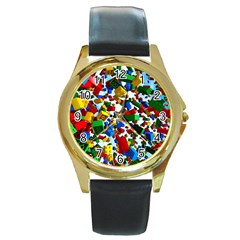 Falling Lego Bricks, Desenho Round Gold Metal Watch by kyorashop23