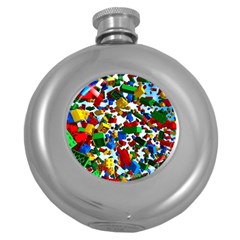 Falling Lego Bricks, Desenho Round Hip Flask (5 Oz) by kyorashop23