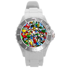 Falling Lego Bricks, Desenho Round Plastic Sport Watch (l) by kyorashop23