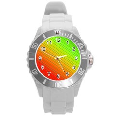 Orange Green Gradient Hunter Round Plastic Sport Watch (l) by Dutashop