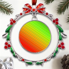 Orange Green Gradient Hunter Metal X mas Wreath Ribbon Ornament